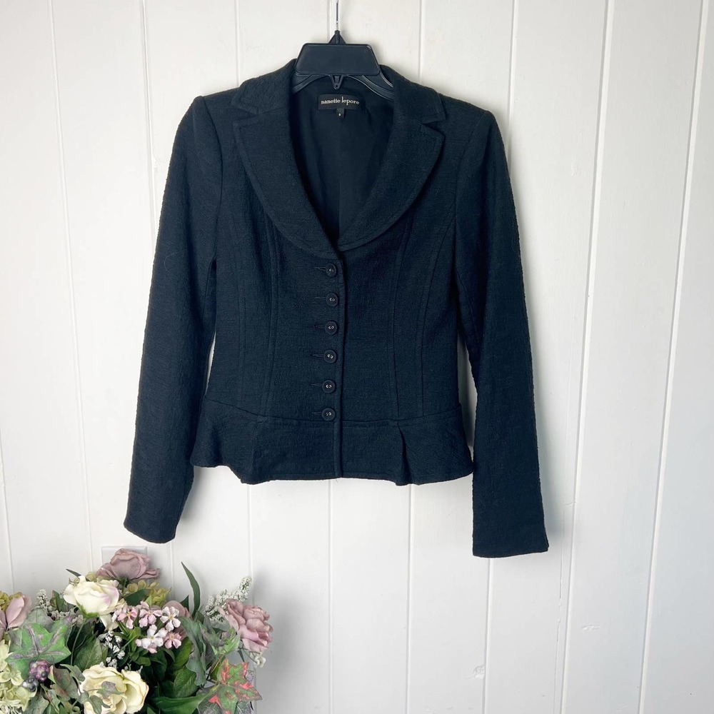 Nanette Lepore black textured Peblum jacket
